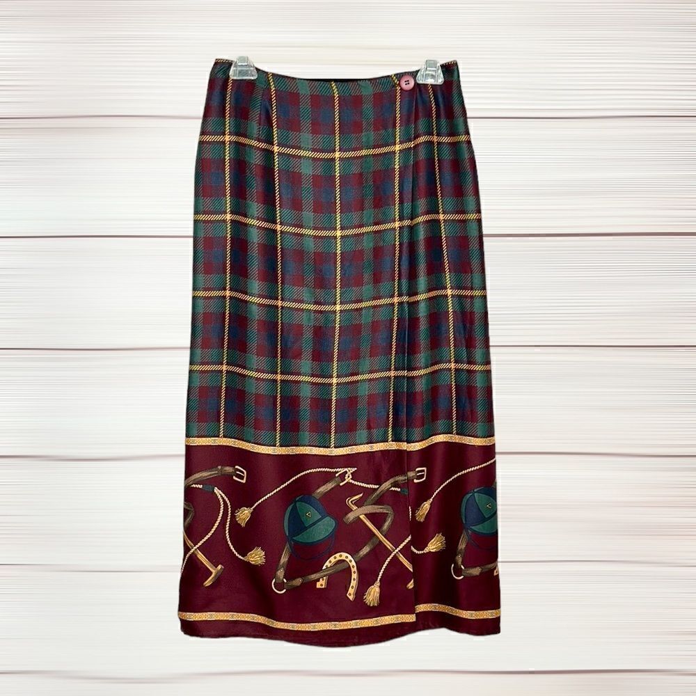 Vintage Charter Club by Jane Justin EQUESTRIAN Plaid Wrap Midi Skirt 10